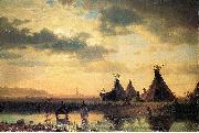 Albert Bierstadt View of Chimney Rock, Ogalillalh Sioux Village in Foreground oil painting on canvas